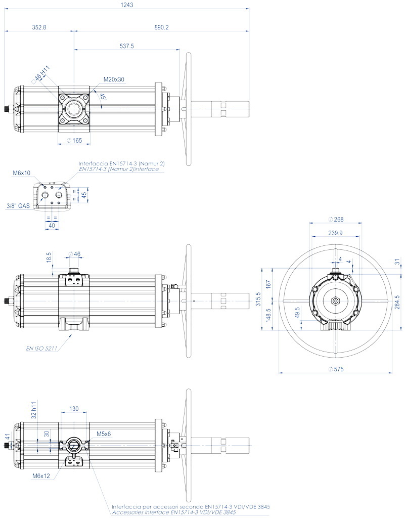 Doppeltwirkender pneumatischer Stellantrieb GDV mit integrierter Handsteuerung - abmessungen - GDV3840