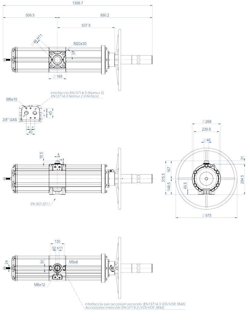 Einfachwirkender pneumatischer Stellantrieb GSV mit integrierter Handsteuerung - abmessungen - GSV1920