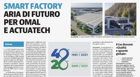Die Zeitung „Giornale di Brescia“ spricht über das Firmenjubiläum des Unternehmens ACTUATECH
